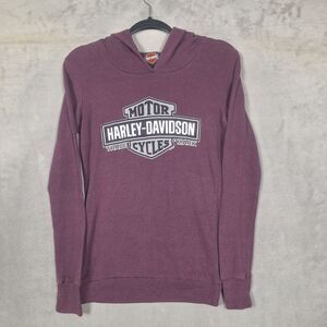 Harley Davidson shirt womens Long Sleeve Medium Hooded purple‎ Wisconsin
